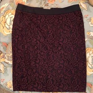 Loft Maroon lace and black skirt EUC 10